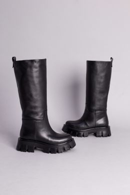 Сапоги-трубы женские кожаные черные без каблука зимние, 36, 23.5
