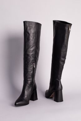 Ботфорты женские кожаные черные на каблуке, 39, 25.5