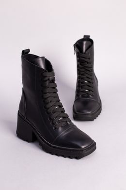 Ботинки женские кожаные черного цвета на небольшом каблуке, 36, 23.5