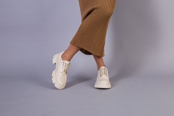 Туфлі жіночі шкіряні бежеві на шнурках без підборів, 41, 27