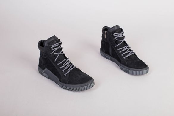 Мужские черные зимние ботинки из нубука на шнурках и с замком, 46, 30