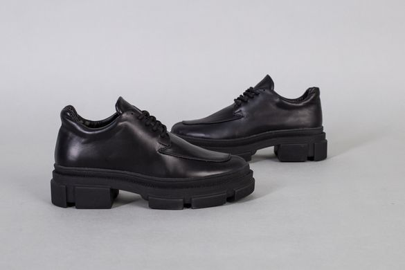 Туфли женские кожаные черного цвета на шнурках, 40, 26-26.5