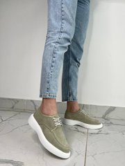 Туфли женские замшевые оливкового цвета на шнурках, 41, 26.5-27