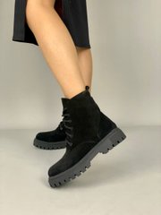 Ботинки женские замшевые черного цвета на шнурках, демисезонные, 36, 23.5