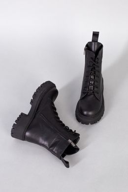 Ботинки женские кожаные черные на меху, 36, 23.5