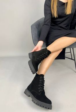 Черевики жіночі замшеві чорного кольору на шнурках, демісезонні, 36, 23.5