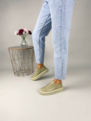 Туфлі жіночі шкіряні кольору хакі на шнурках, 36, 23.5