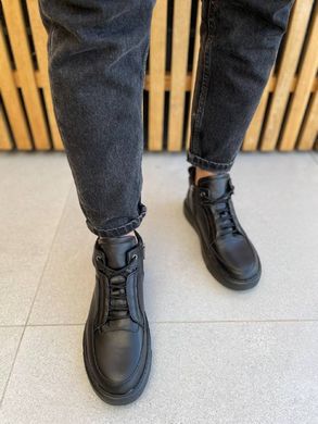 Ботинки мужские кожаные черные на меху, 45, 30