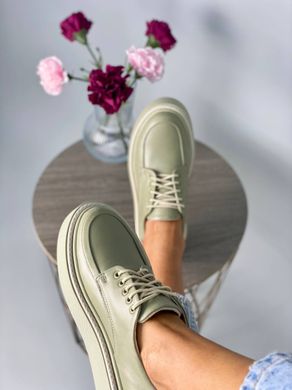 Туфлі жіночі шкіряні кольору хакі на шнурках, 36, 23.5