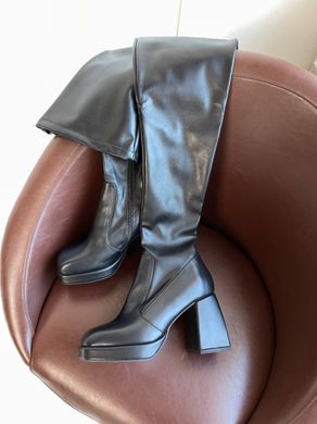 Сапоги-чулки женские кожаные черные на каблуке демисезонные, 39, 25-25.5