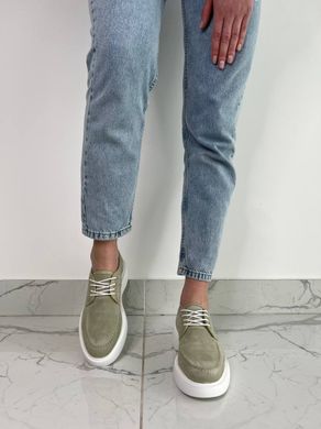 Туфлі жіночі замшеві оливкового кольору на шнурках, 41, 26.5-27