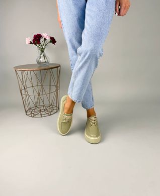 Туфли женские кожаные цвета хаки на шнурках, 36, 23.5