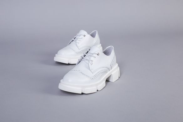 Туфли женские кожаные белые на шнурках, 36, 23.5