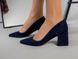 Туфлі жіночі з велюру синього кольору з обтягнутим підбором, 36, 23.5