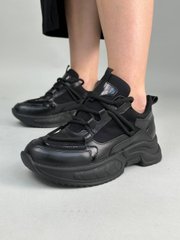Кросівки жіночі шкіряні чорні із вставками сітки, 40, 26