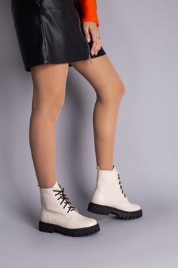 Ботинки женские кожаные бежевые на черной подошве, зимние, 37, 24
