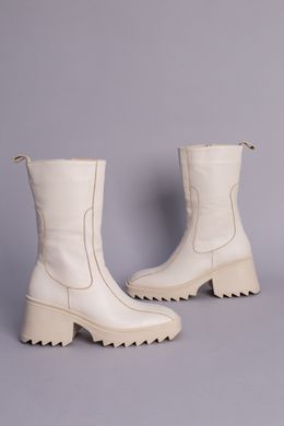 Полусапожки женские кожаные бежевые на небольшом каблуке, зимние, 40, 26