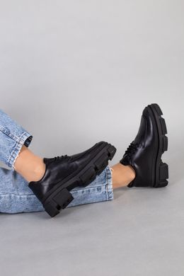Туфлі жіночі шкіряні чорного кольору на шнурках, 41, 27-27.5
