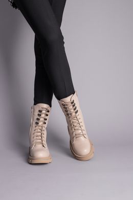 Ботинки женские кожаные цвет латте на шнурках и с замком, на байке, 35, 22.5