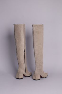 Ботфорты женские замшевые бежевого цвета с обтянутым каблуком зимние, 36, 23.5