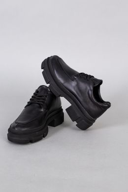 Туфли женские кожаные черного цвета на шнурках, 41, 27-27.5