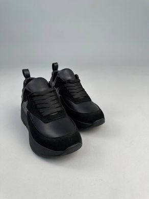 Кросівки жіночі шкіряні чорні із вставками чорної замші, 39, 25.5