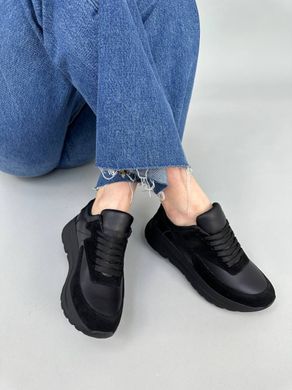Кроссовки женские кожаные черные с вставками черной замши, 39, 25.5
