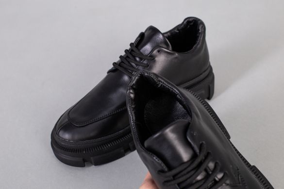 Туфли женские кожаные черного цвета на шнурках, 41, 27-27.5