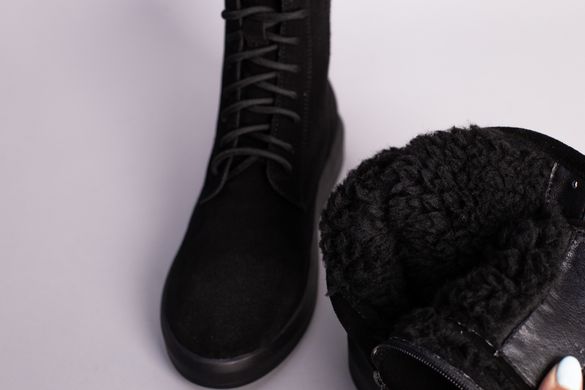 Ботинки женские из нубука черного цвета зимние, 36, 23.5