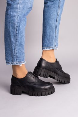 Туфлі жіночі шкіра флотар чорні на шнурівці, 41, 26.5