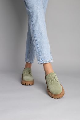 Туфли женские замшевые оливкового цвета на шнуровке, 41, 26.5
