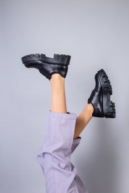 Туфлі жіночі шкіряні чорні на шнурках, 35, 23.5