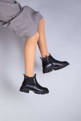 Ботинки женские кожаные черные на резинке и с замком демисезонные, 41, 26.5