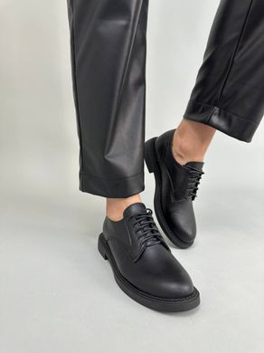 Туфлі жіночі шкіряні чорні на шнурках низький хід, 41, 26.5