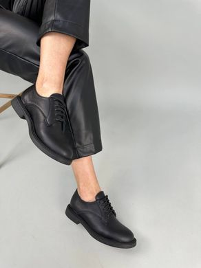 Туфлі жіночі шкіряні чорні на шнурках низький хід, 41, 26.5
