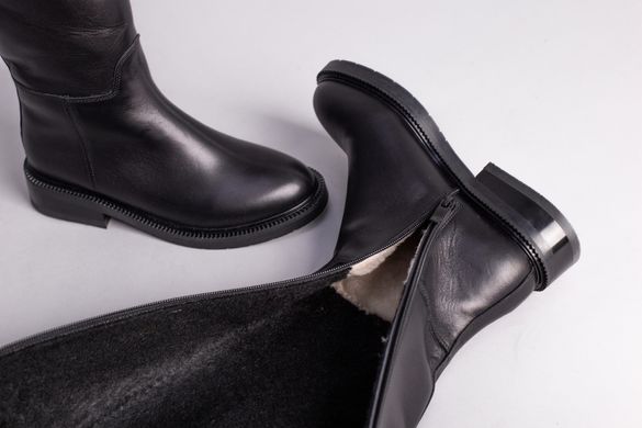 Сапоги женские кожаные черные с ремешком, без каблука, зимние, 35, 23