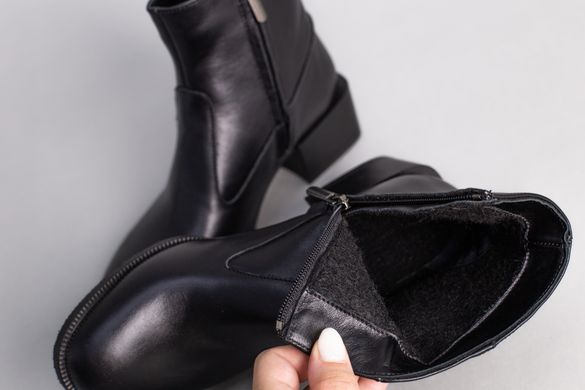 Ботинки женские кожаные черные на небольшом каблуке, 41, 26.5