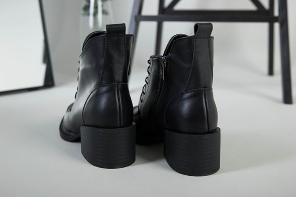 Ботинки женские кожаные черные на каблуке зимние, 41, 27