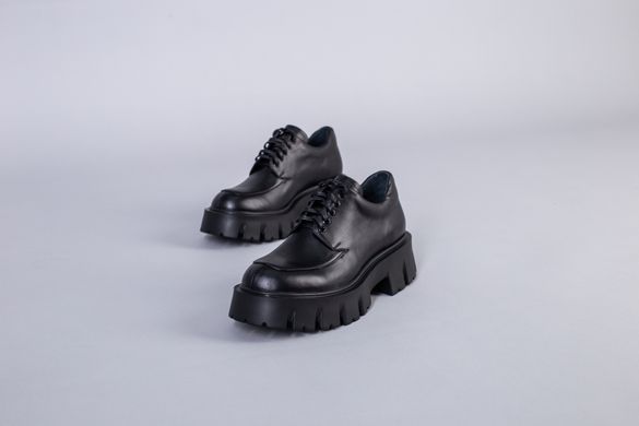 Туфлі жіночі шкіряні чорні на шнурках, 35, 23.5