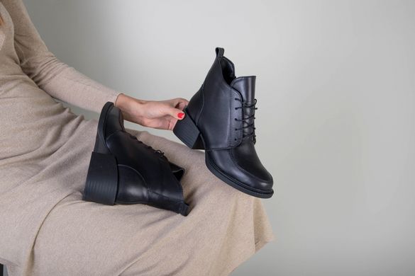 Ботинки женские кожаные черные на каблуке зимние, 41, 27