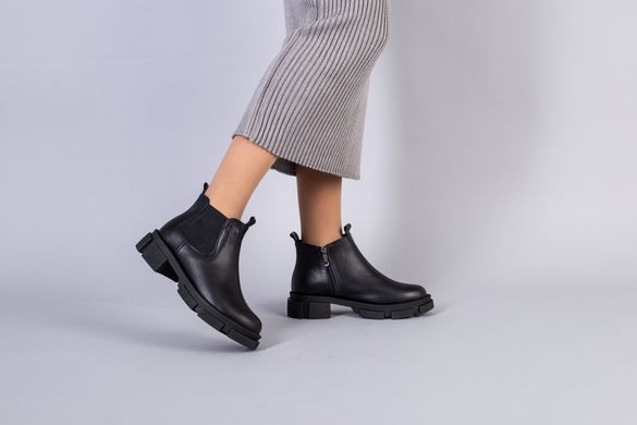 Ботинки женские кожаные черные на резинке и с замком демисезонные, 41, 26.5