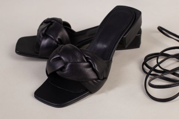 Шльопанці-босоніжки жіночі шкіряні чорні з обтягнутим підбором 3.5 см, 41, 27