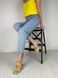 Шлепанцы женские кожаные голубые с желтыми вставками на каблуке, 41, 26.5