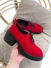 Туфлі жіночі замшеві червоного кольору на підборах зі шнурівкою, 37, 24