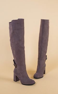 Замшевые сапоги деми на каблуке бежевого цвета, 35, 23