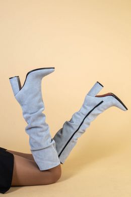 Сапоги женские замшевые серые на каблуке, зимние, 36, 23.5