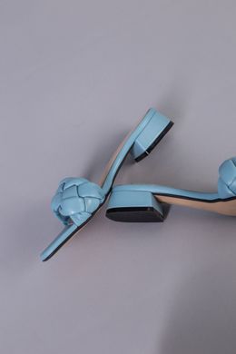 Шлепанцы женские кожаные голубые на каблуке 2 см, 36, 23