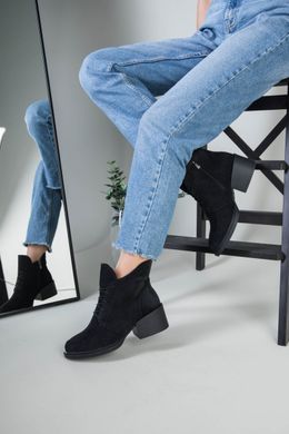 Ботинки женские замшевые черные на каблуке зимние, 36, 23.5