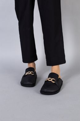 Шлепанцы женские кожаные черного цвета с цепью, 40, 26