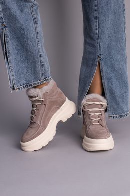 Ботинки женские замшевые бежевые на шнурках, зимние, 40, 26